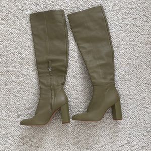 Zara Leather Sage Green Heeled Boots